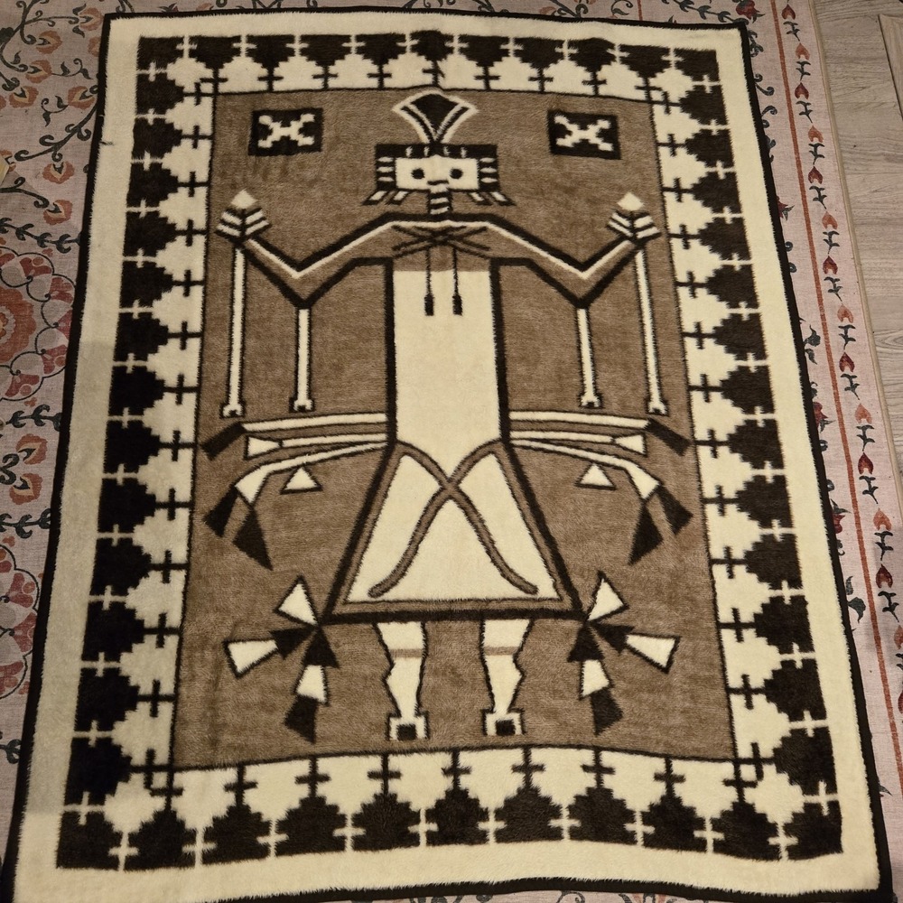 Vtg Yei Indian Navajo Art Style Blanket South‎ Western Design Blanket Reversible